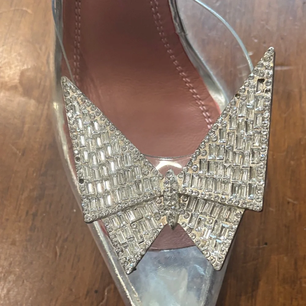 Amina Muaddi Silver and Clear Heels - Picture 10 of 17